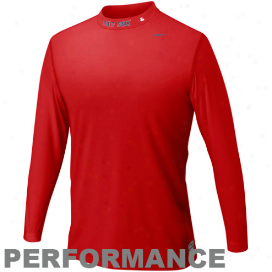 Nike Boston Red Sox Pro Combat Core Mock Turtleneck Long Sleeve Performance T-shirt - Red