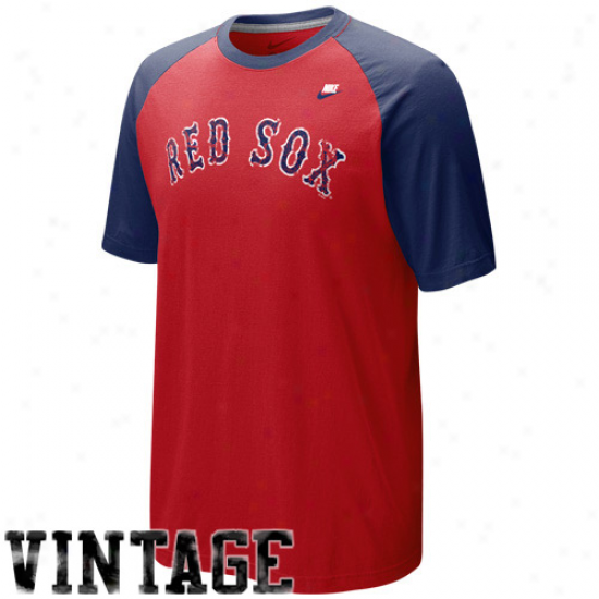 Nike Boston Red Sox Red-navy Blue Cooperstown Dugout Raglan Premium Tri-blend T-shirt