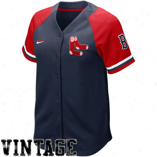 Nike Boston Red Sox Women's Navy Blue-red Cooperstown Quick Pick Vintage Baseball Jersey