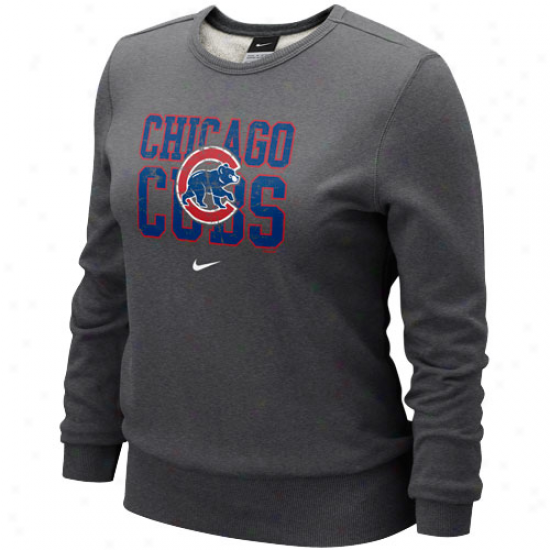 Nike Chicago Cubs Ladies Chracoal Distressed Mlb Crew Sweatshirt