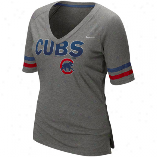 Nike Chicago Cubs Ladies Home Run Fan Premium V-neck T-shirt - Charcoal