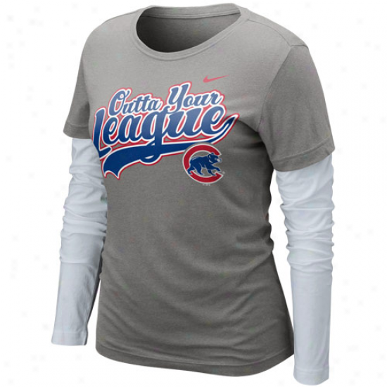 Nike Chicago Cubs Ladies Leaue Double Layer Long Sleeve T-shirt - Charcoal-white