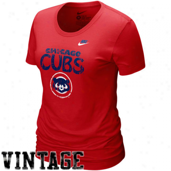 Nike Chicago Cubs Ladies Red Dugout Logo Vintage Tri-blend T-shirt