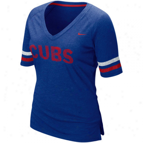 Nike Chicago Cubs Ladies Royal Bkue 2011 Mlb Replica V-neck Premium T-shirt