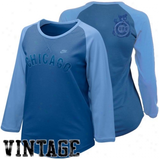 Nike Chicago Cubs Ladies Royal Blue-light Blue Cooperstown Full Count Prmium Raglan T-shirt