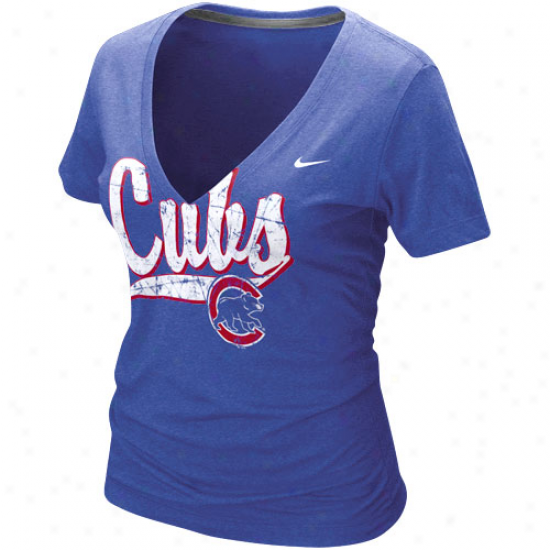 Nike Chucago Cubs Ladies Royal Blue Relay V-neck Tri-blend T-shirt