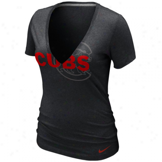 Nike Chicago Cubs Ladiess Stand Out Tri-blend Deep V-neck T-shirt - Charcoal