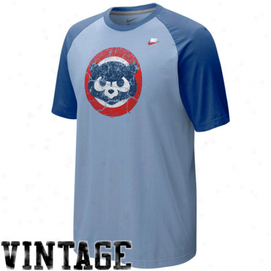 Nike Chicago Cubs Light Blue-royal Blue Dugout Logo Vintage Raglan Tri-blend T-shirt