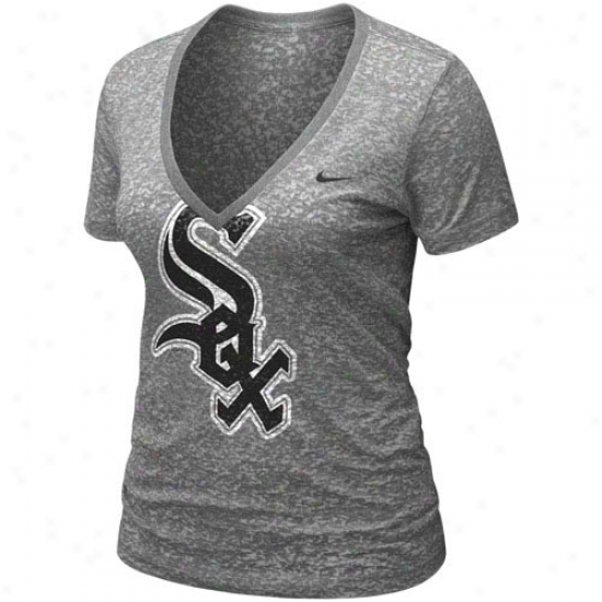 Nike Chicago White Sox Ladies Ash History Burnout Premium V-neck T-shirt