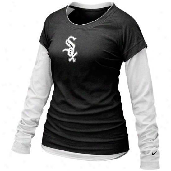 Nike Chicago White Sox Ladies Black Who's My Team Double-layered Long Sleeve T-shirt