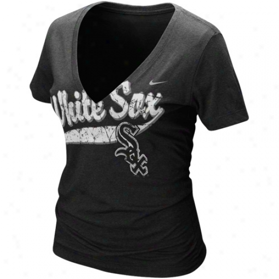 Nike Chicago White Sox Ladies Charcoal Relay V-n3ck Tri-blend T-shirt