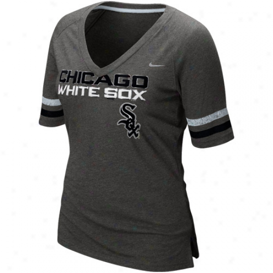 Nike Chicago Whitee Sox Ladies Home Run Fan Premium V-neck T-shirt - Charcoal