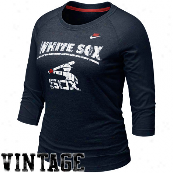 Nike Chicago White Sox Ladies Navy Blue Cooperstown Magic # Three-quarter Sleeve Raglan Vintage T-shirt