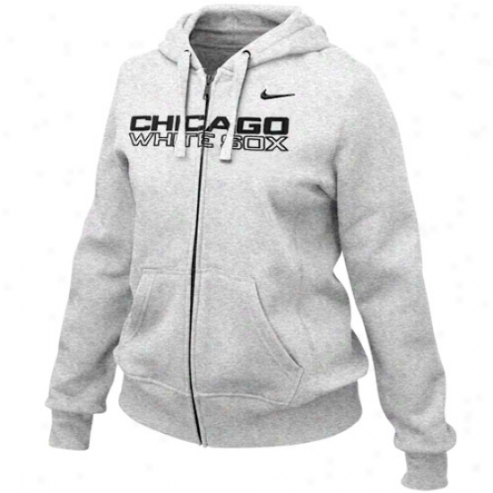 Nike Chicago White Sox Ladies White Heather Into Seams Full Zip Hoody Sweatshirt