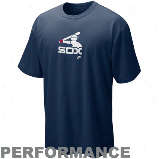 Nike Chicago White Sox Navy Blue Nikefit oCoperstown Mlb Throwback Logo Petformance T-shirt
