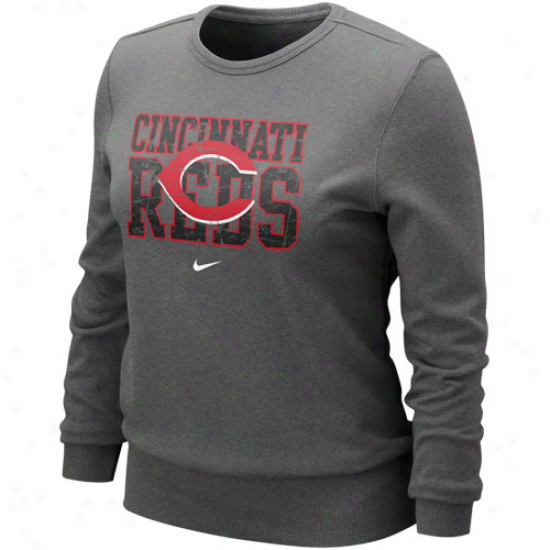 Nike Cincinnati Reds Ladies Charcoal Distressed Mlb Company Sweatshirt