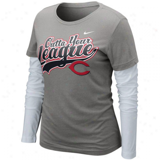 Nike Cincinnati Reds Ladies League Double Later Long Sleeve T-shirt - Charcoal-white