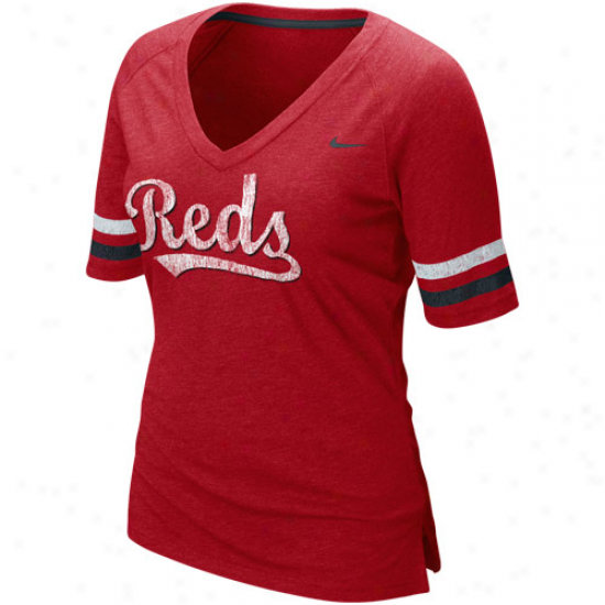 Nike Cincinnati Reds Ladies Red 2011 Mlb Replica V-neck Premium T-shirt