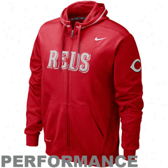 Nike Cincinnati Reds Red Ko Acting Full Zip Hoodie Sweatshirt