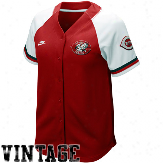 Nike Cincinnati Reds Women's Red-white Cooperstown Quick Pick Vintage Baseball Jersey