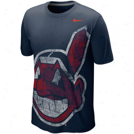 Nike Cleveland Indians Blended Big Logo Tri-blend T-shirt - Navy Blue
