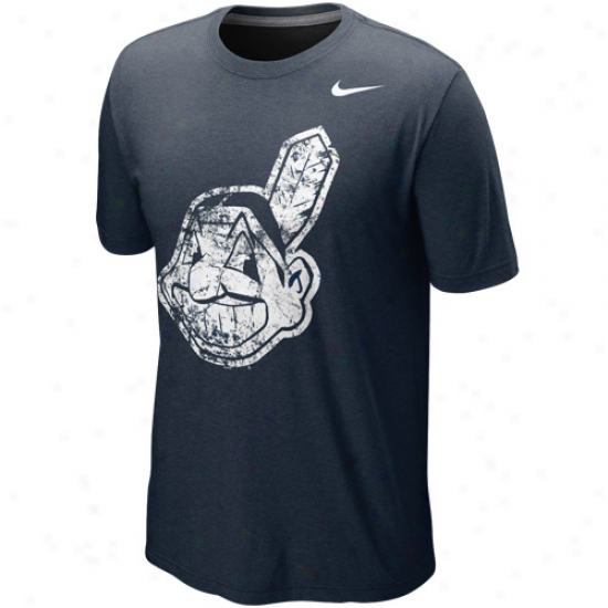 Nike Cleveland Indians Blended Graphic Tri-blend T-shirt - Navy Blue