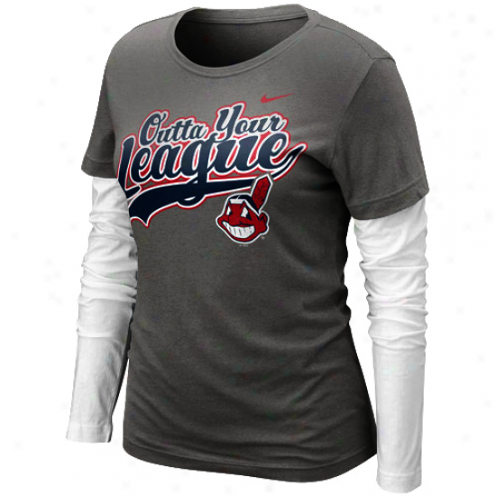 Nike Cleveland Indians Ladies League oDuble Layer Long Sleeve T-shirt - Chrcoal/white