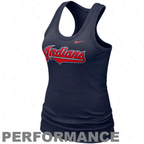 Nike Cleveland Indians Ladies Navy Blue Dri-fit Cotton Racerback Performance Tank Top