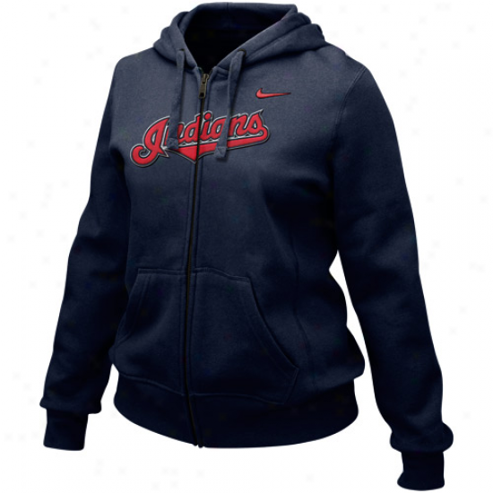 Nike Cleveland Indians Ladies Navy Blue Into Seams Comprehensive Zip Hoody Sweatshirt