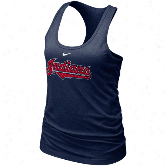 Nike Cleveland Indians Laadies Navy Blue Mlb Bling Premium Racerback Tank Top