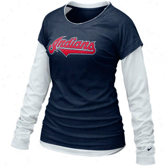 Nike Cleveland Indians Ladies Navy Blue Who's My Team Double-layered Long Sleeve T-shirt