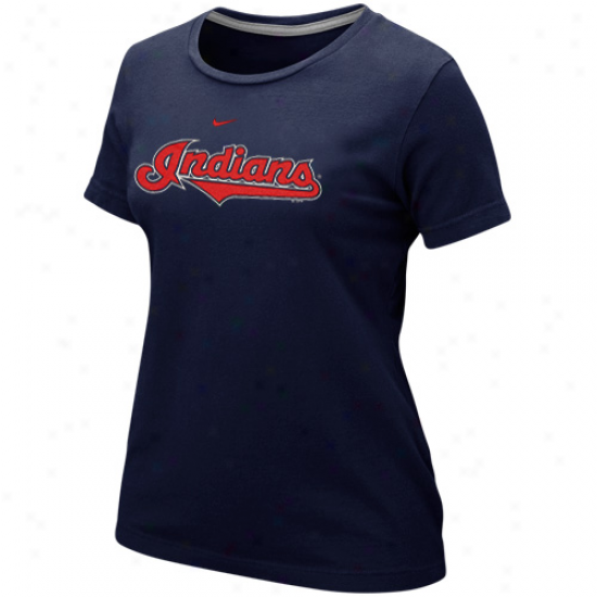 Nike Cleveland Indians Ladies Wordmark Crew T-shirt - Navy Azure