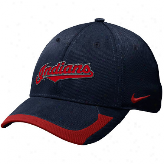 Nike Cleveland Indians Tactile Ii Legacy 91 Swoosh Flex Fit Hat - Navy Blue