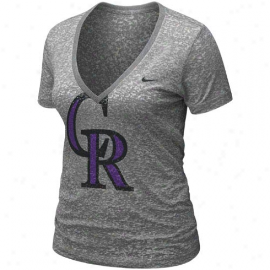 Nike Colorado Rockies Ladies Ash Account Burnout Premium V-neck T-shirt