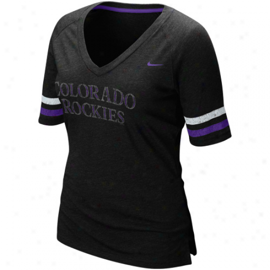 Nike Colorado Rockies Ladies Black 2011 Mlb Replica V-neck Premium T-shirt