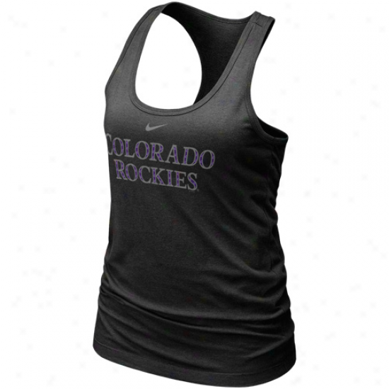 Nike Colorado Rockies Ladies Black Mlb Bling Premium Racerback Tank Crop