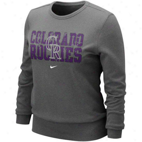 Nike Colorado Rockies Ladies Charcoal Distressed Mlb Crew Sweatshirt