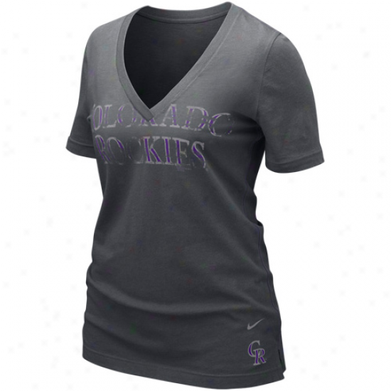 Nike Colorado Rockies Ladies Graphite My Team Deep V-neck T-shirt