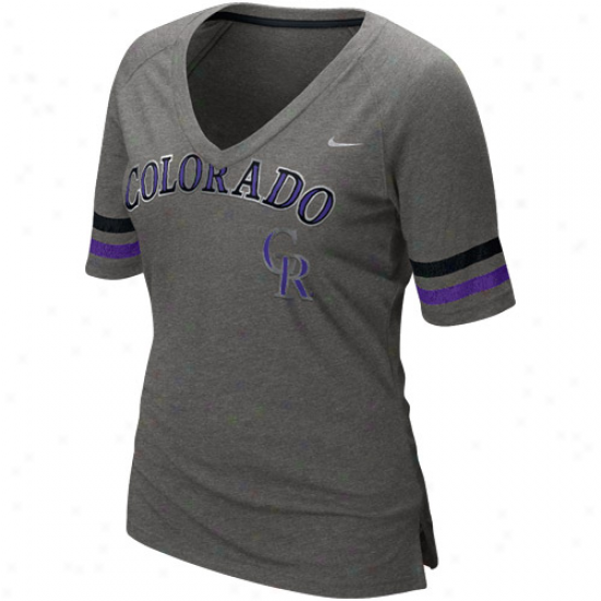 Nike Cilorado Rockies Ladies Home Run Fan Premium V-neck T-shirt - Charcoal