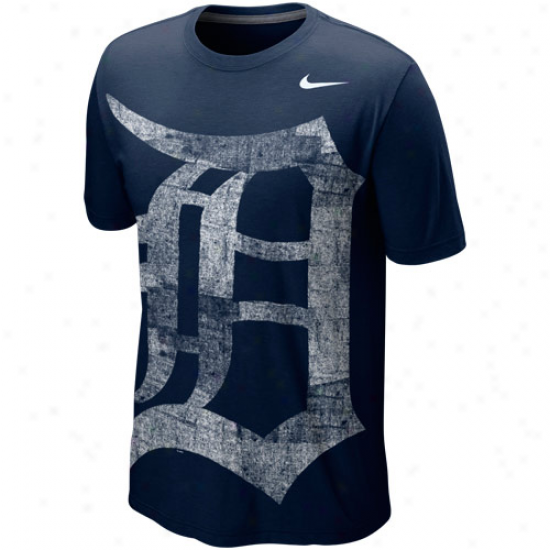 Nike Detroit Tigers Blended Big Logo Tri-blend T-snirt - Navy Blue