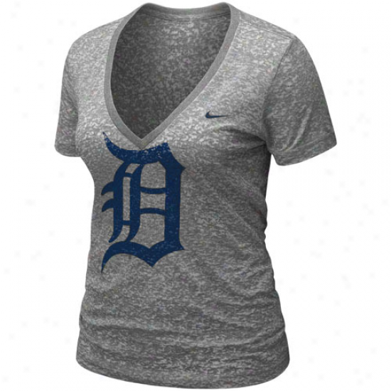 Nike Detroit Tigers Ladies Ash Account Burnout Pr3mium V-jeck T-shirt