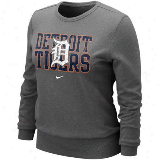 Nike De5roit Tigers Ladies Charcoal Distressed Mlb Crew Sweatshirt