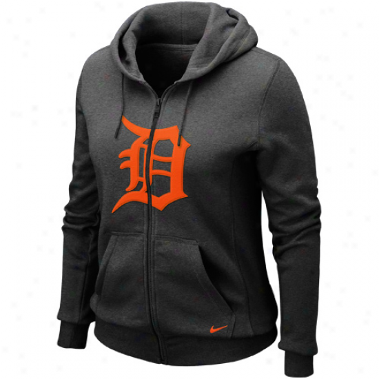 Nike Detroit Tigers Ladies Charcoal Seasonal Shine Full Zip Hoodie Sweatshirt