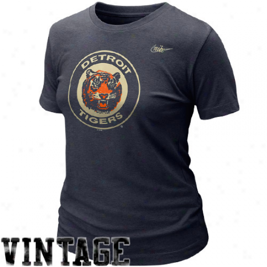 Nioe Detroit Tigers Ladies Cooperstown Blended Graphic Tri-blend T-shirt - Navy Livid