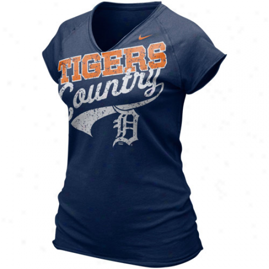 Nike Detroit Tigers Ladies Navy Blue 2011 Bases Loaded V-neck T-shirt