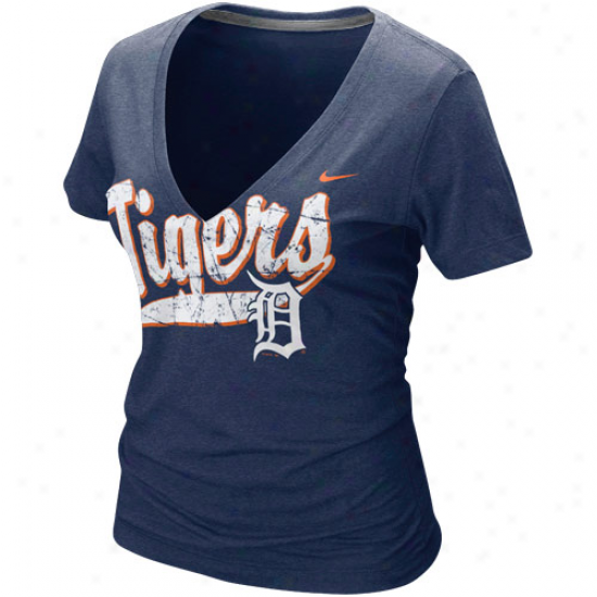 Nike Detroit Tigers Ladles aNvy Blue Relay V-neck Tri-blend T-shirt