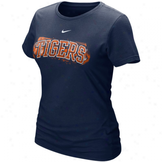 Nikr Detroit Tigers Ladies Navy Blue Seasonao Arch T-shirt