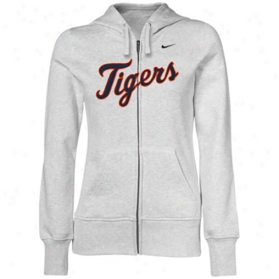 Nike Detroit Tigers Ladies White Heather Into Seams Full Zip Hoody Sweatshirt