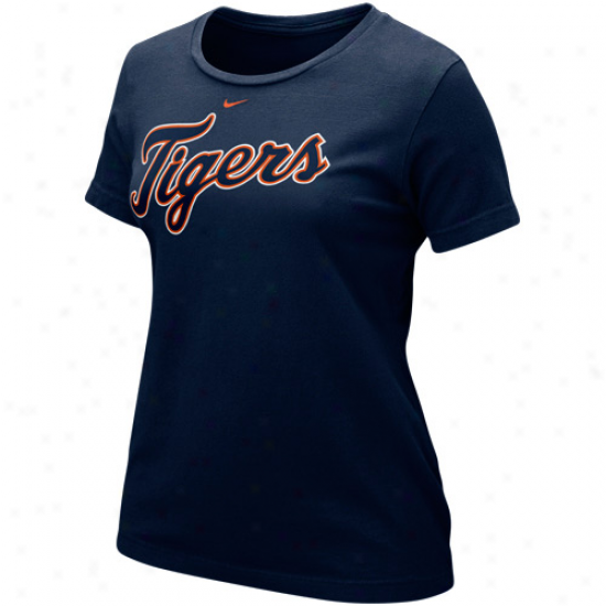 Nike Detroit Tigers Ladies Wordmark Crew T-shirt - Navy Blue