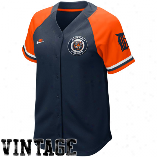 Nike Detroit Tigers Women's Navy Blue-orange Cooperstown Quick Pick Vintage Baseball Jersey